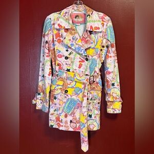 Fiorucci Y2K Pop Art Celebrity Edition Pink graphic print belted trench coat XS